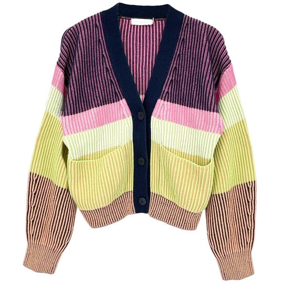 JONATHAN SIMKHAI Safford Cotton Cashmere Cardigan In Lime Multi M - Picture 1 of 9